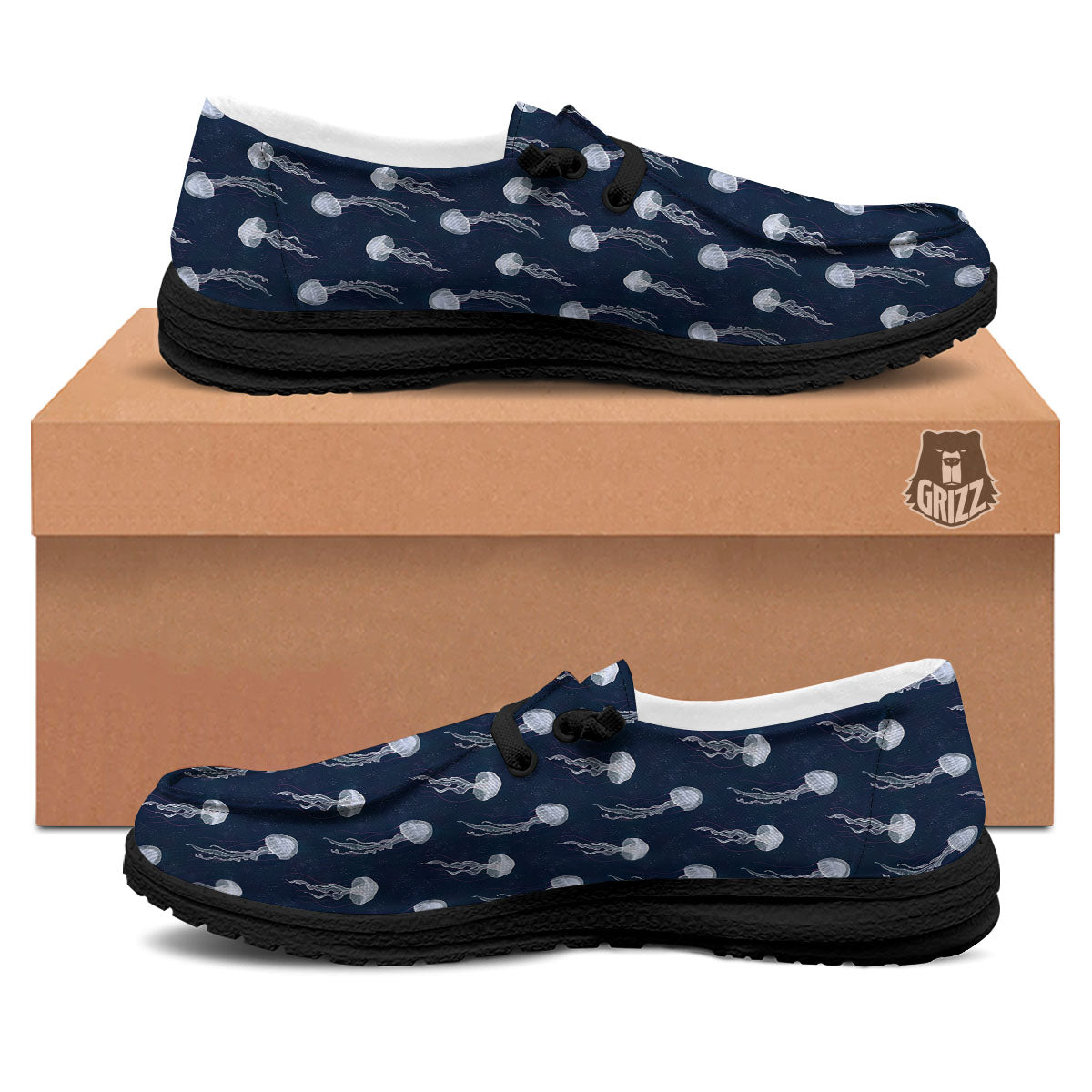 Jellyfish Fish Print Pattern Black Loafers-grizzshop