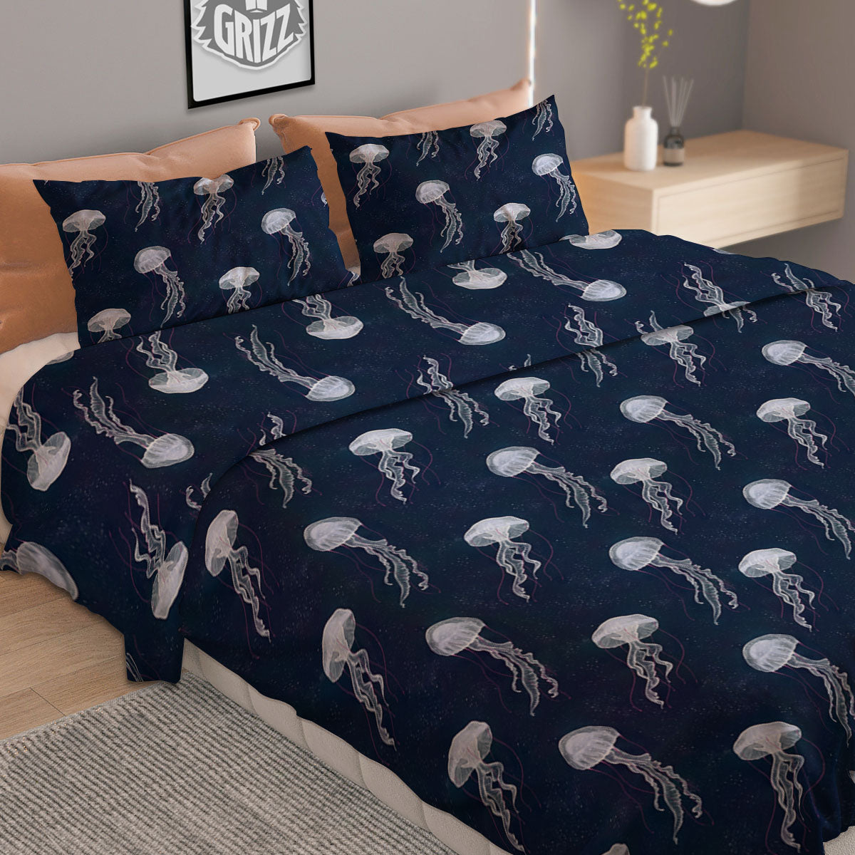 Jellyfish Fish Print Pattern Duvet Cover Bedding Set