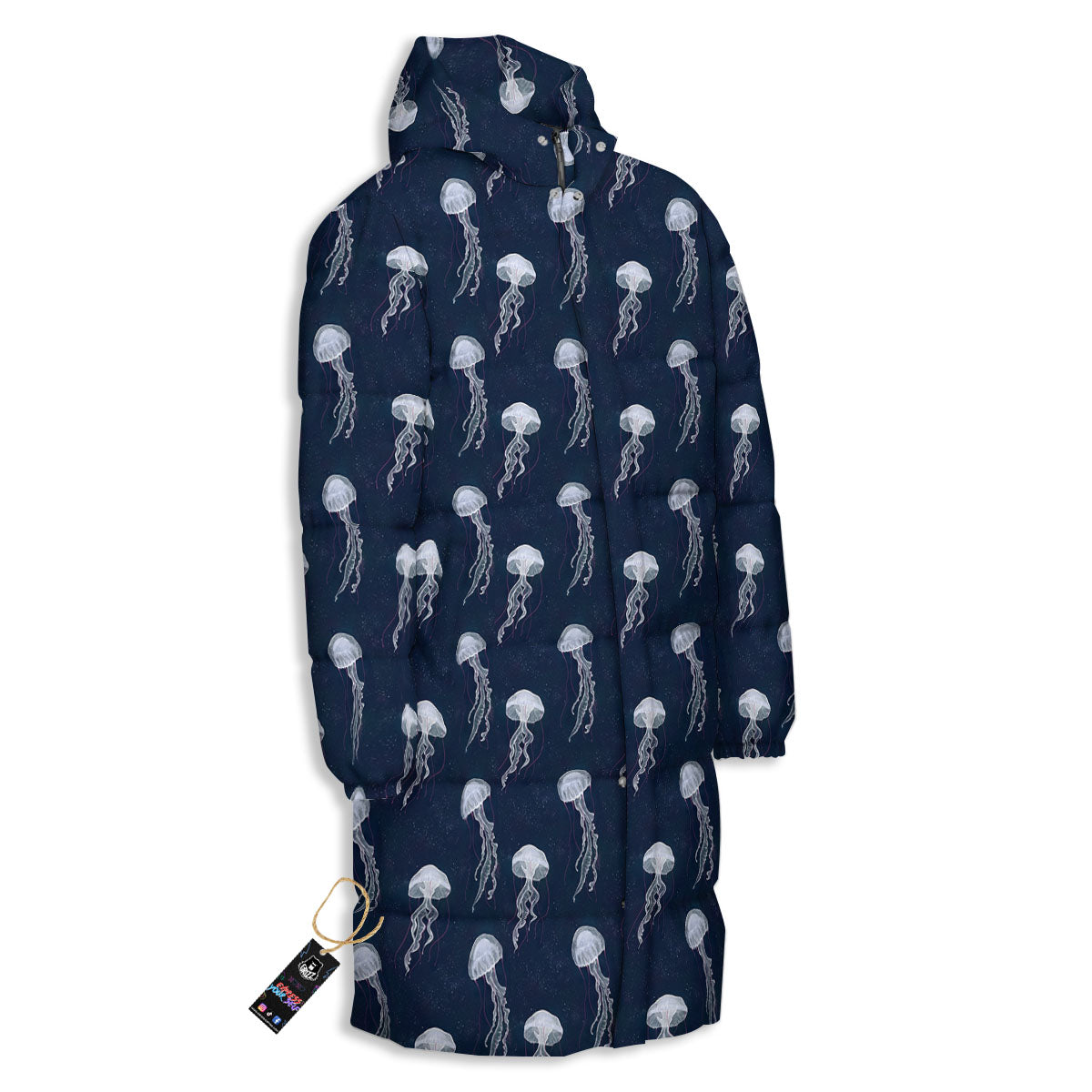 Jellyfish Fish Print Pattern Long Down Jacket-grizzshop