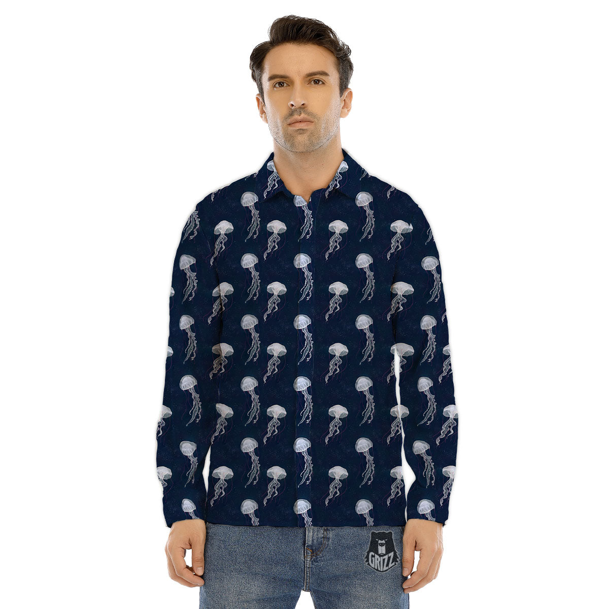 Jellyfish Fish Print Pattern Men's Dress Shirts-grizzshop