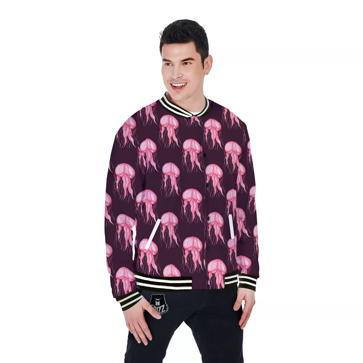 Jellyfish Watercolor Print Pattern Baseball Jacket-grizzshop