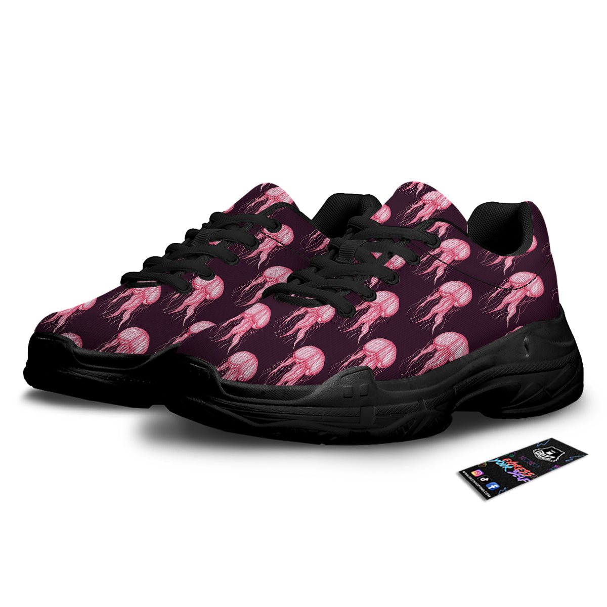 Jellyfish Watercolor Print Pattern Black Chunky Shoes-grizzshop
