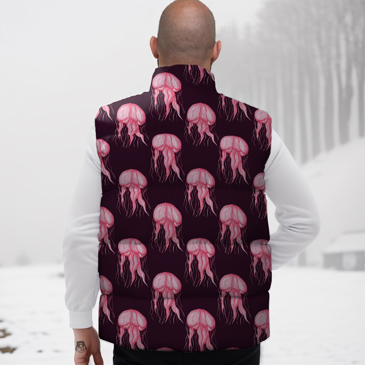 Jellyfish Watercolor Print Pattern Down Vest