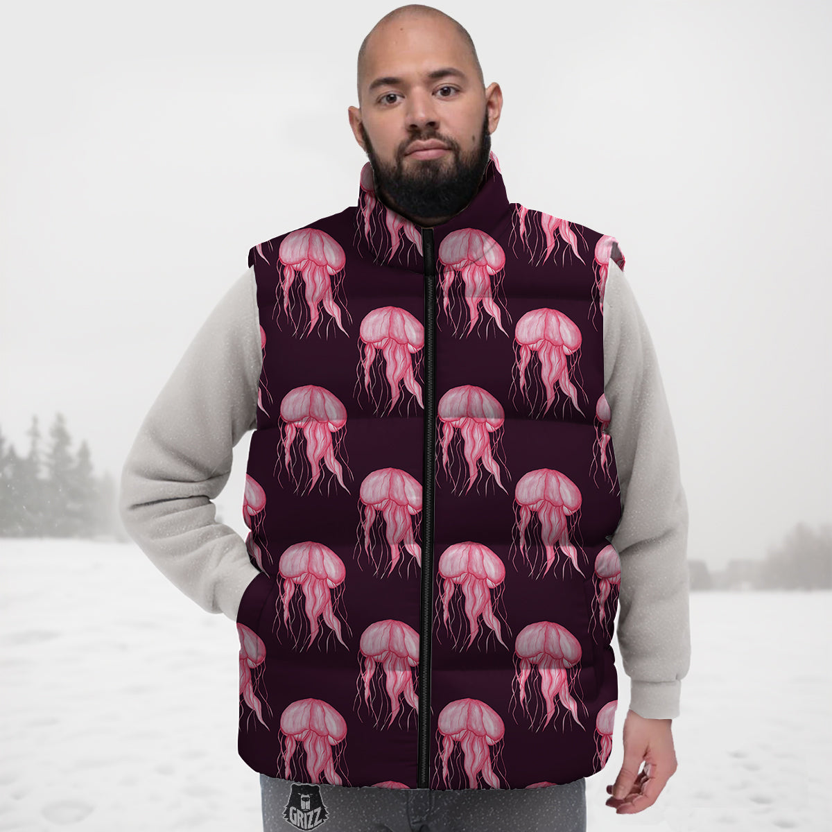 Jellyfish Watercolor Print Pattern Down Vest