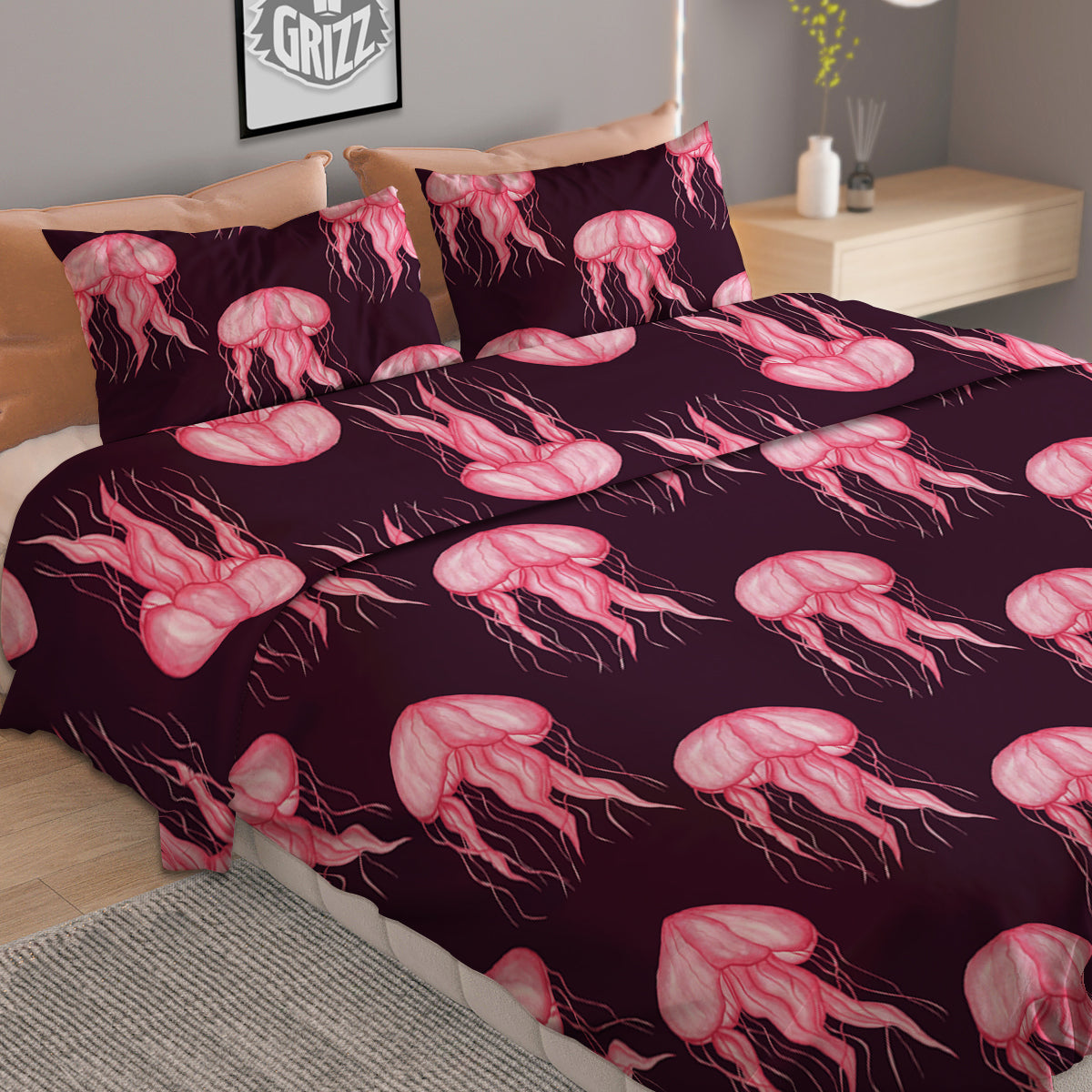 Jellyfish Watercolor Print Pattern Duvet Cover Bedding Set