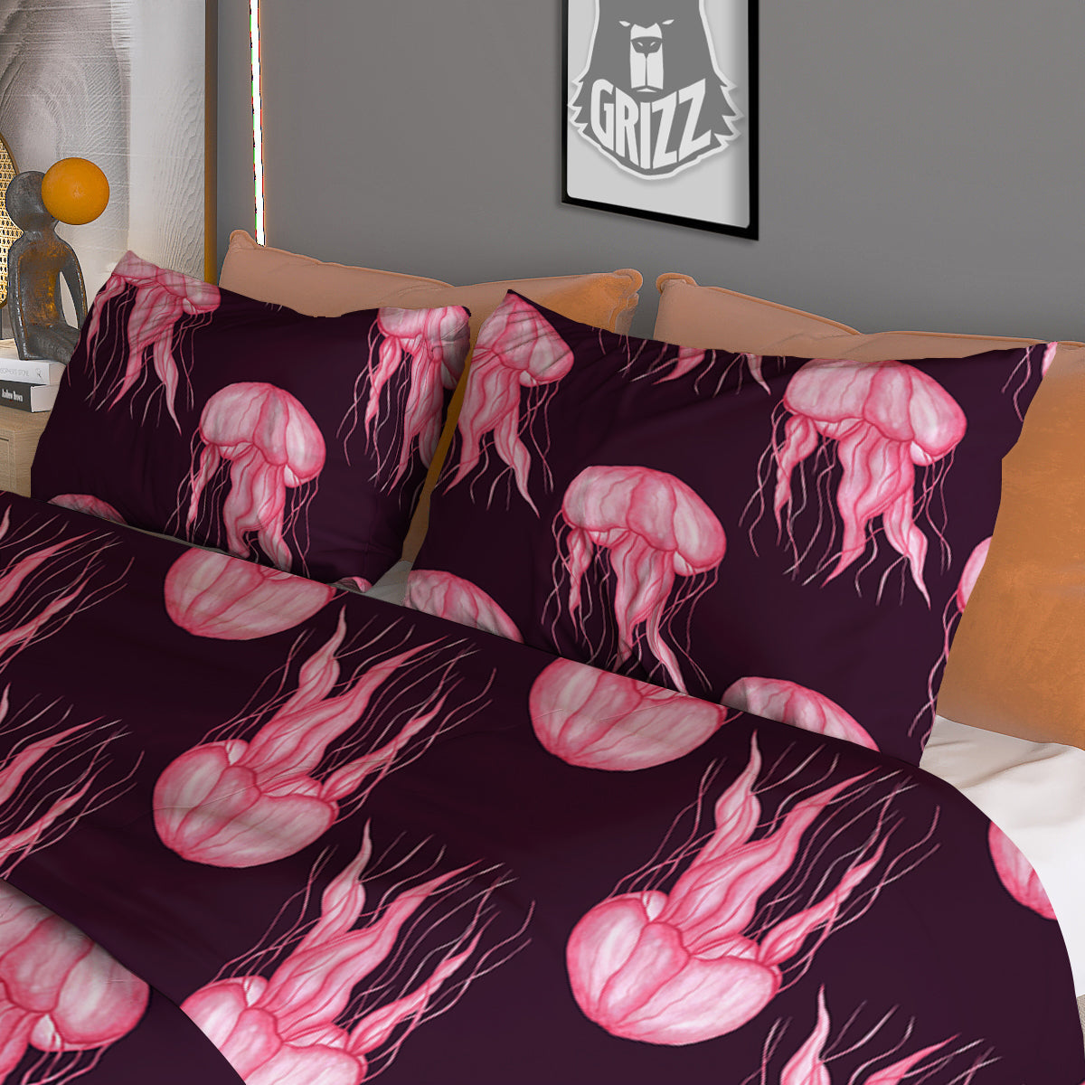 Jellyfish Watercolor Print Pattern Duvet Cover Bedding Set