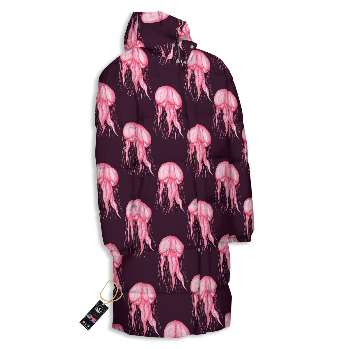 Jellyfish Watercolor Print Pattern Long Down Jacket-grizzshop