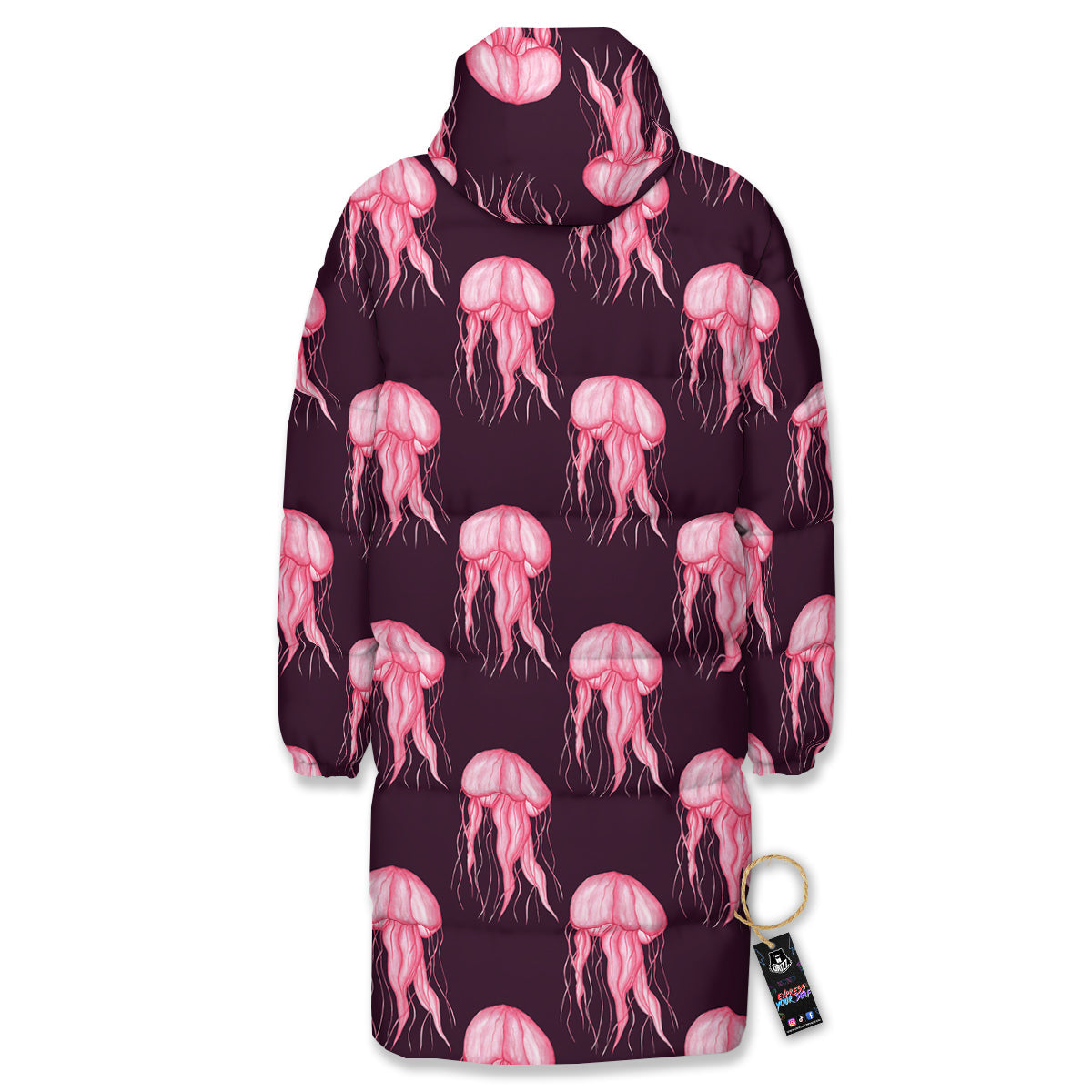 Jellyfish Watercolor Print Pattern Long Down Jacket-grizzshop