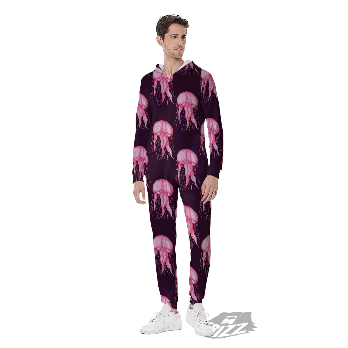 Jellyfish Watercolor Print Pattern Men's Jumpsuit-grizzshop