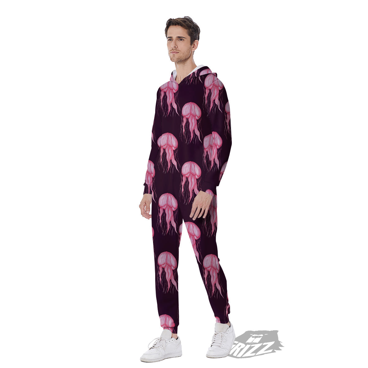 Jellyfish Watercolor Print Pattern Men's Jumpsuit-grizzshop
