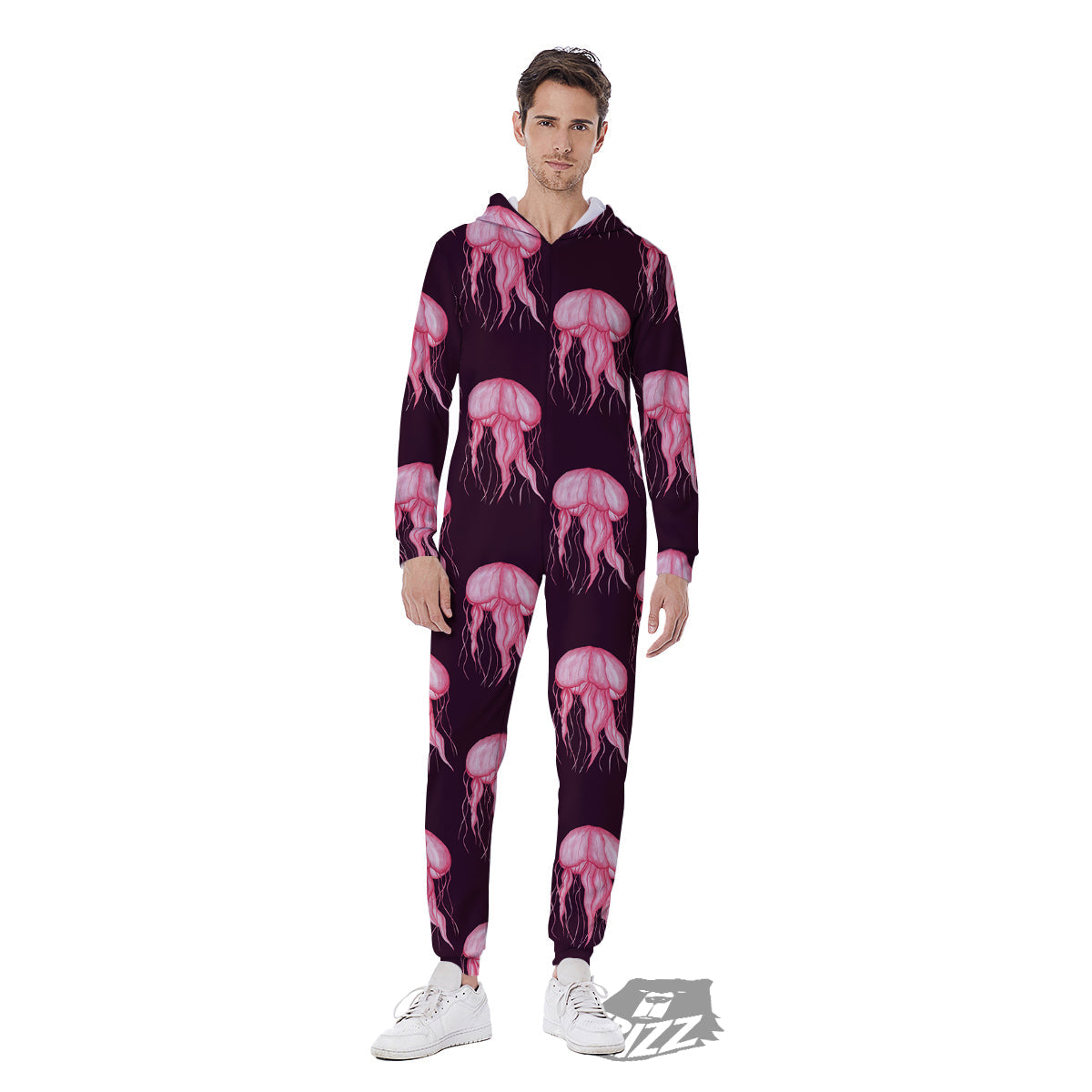 Jellyfish Watercolor Print Pattern Men's Jumpsuit-grizzshop