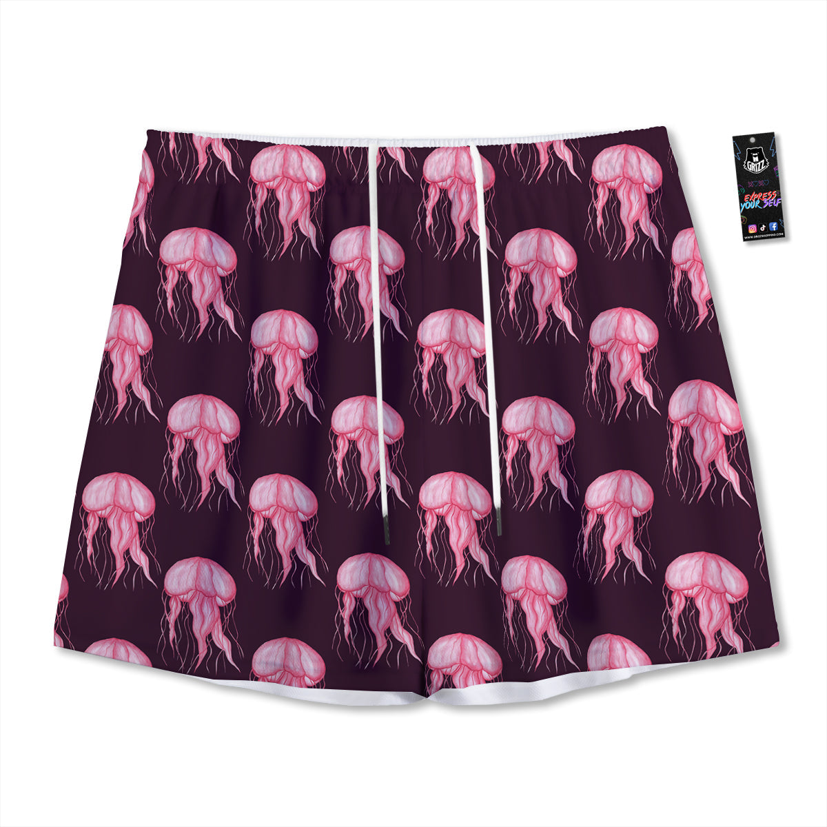 Jellyfish Watercolor Print Pattern Mesh Shorts