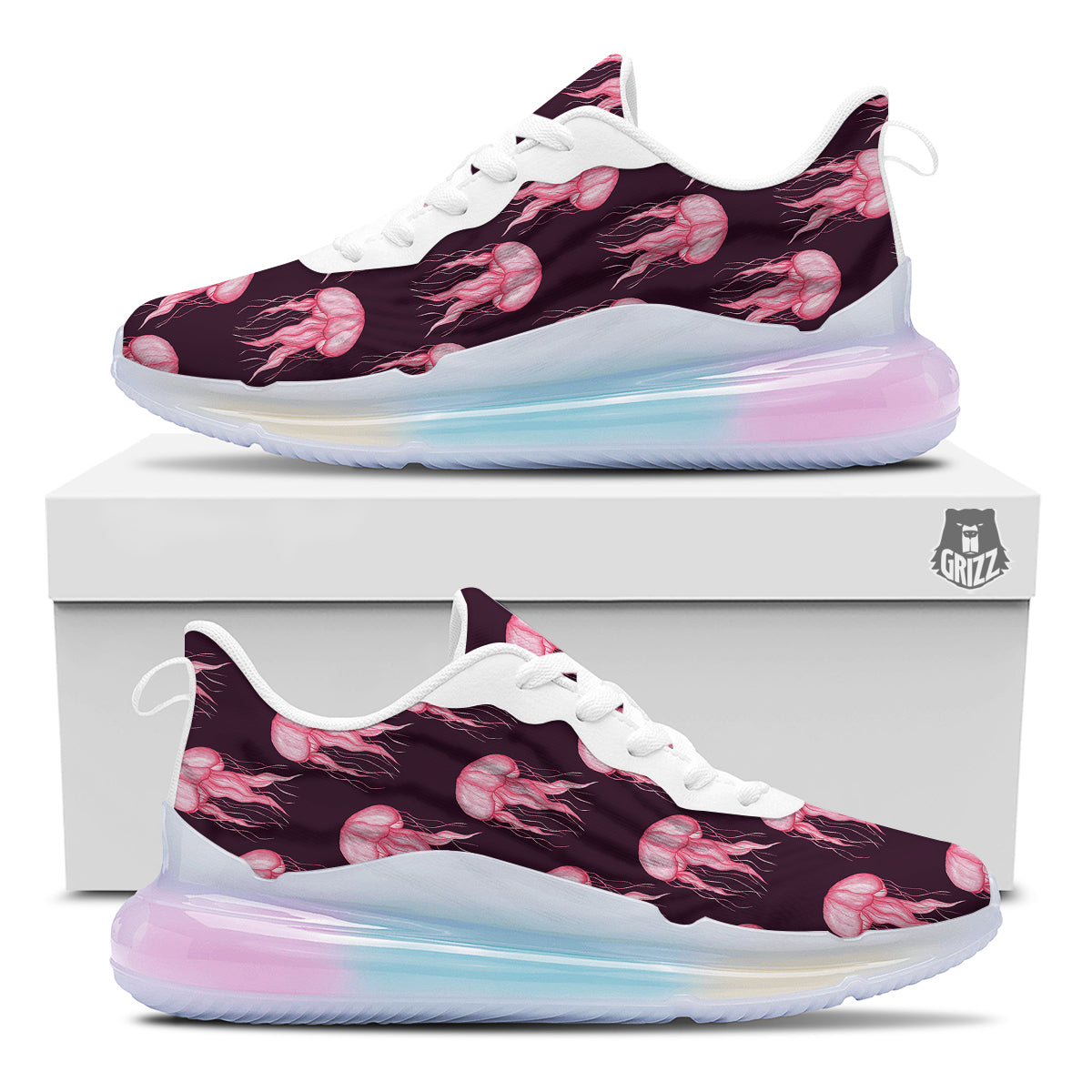 Jellyfish Watercolor Print Pattern Running Sneakers-grizzshop