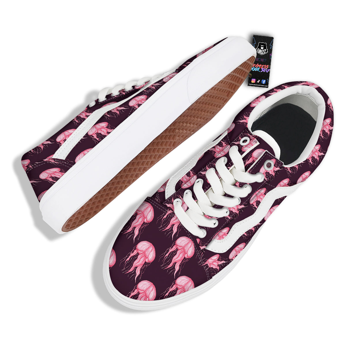 Jellyfish Watercolor Print Pattern Skate Shoes-grizzshop