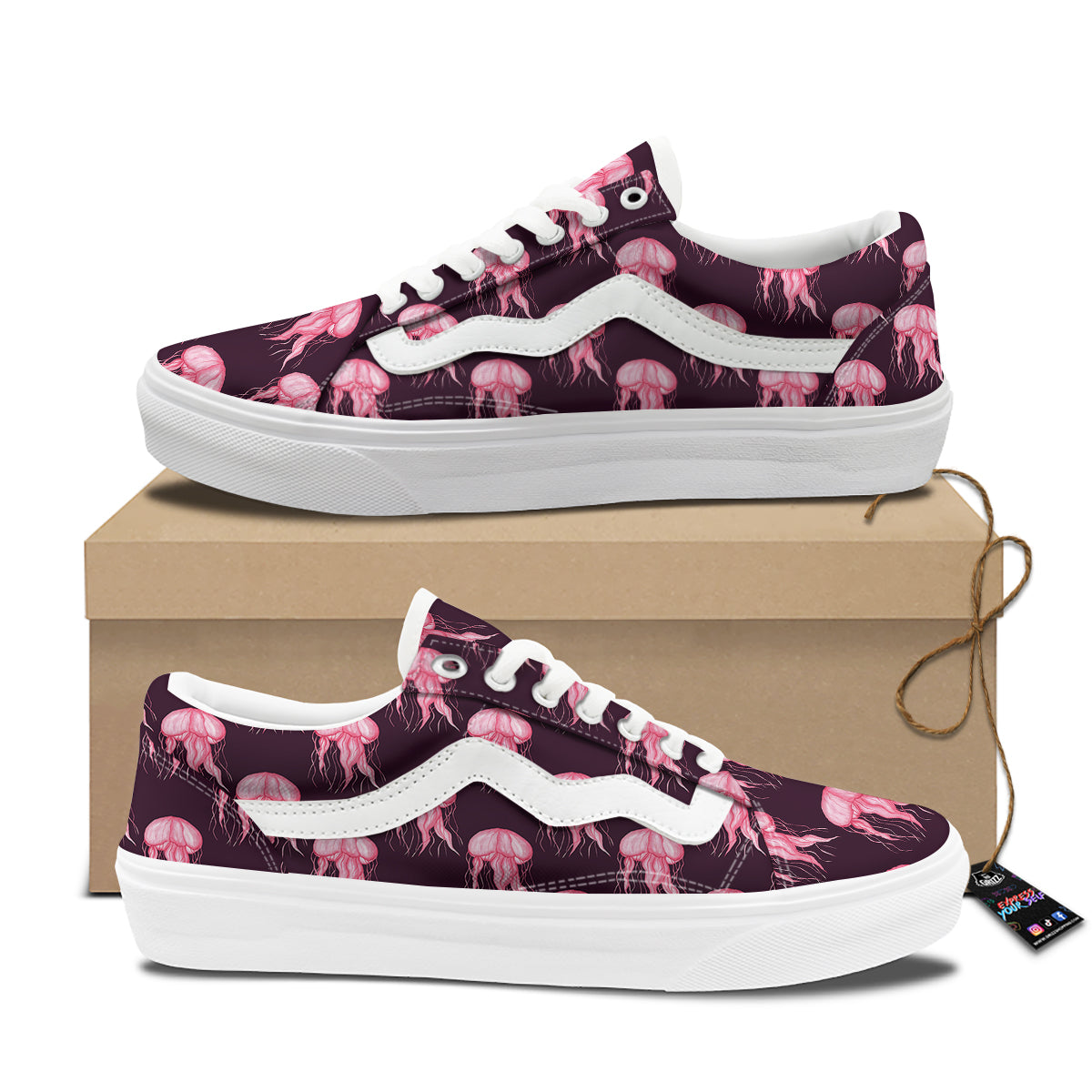 Jellyfish Watercolor Print Pattern Skate Shoes-grizzshop
