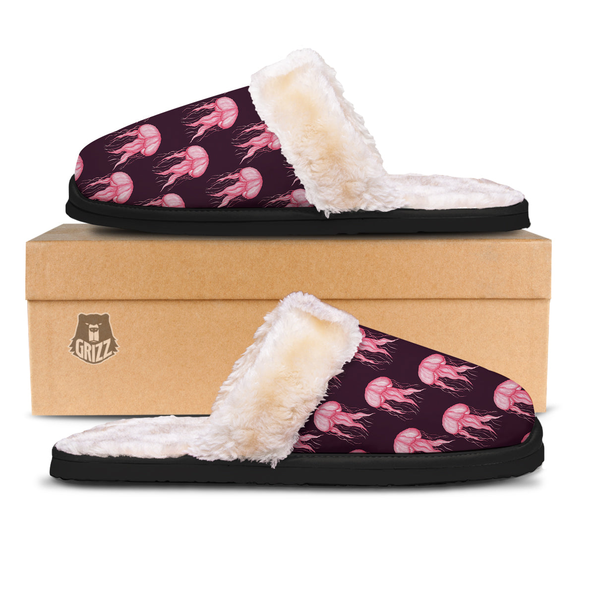 Jellyfish Watercolor Print Pattern Slippers-grizzshop