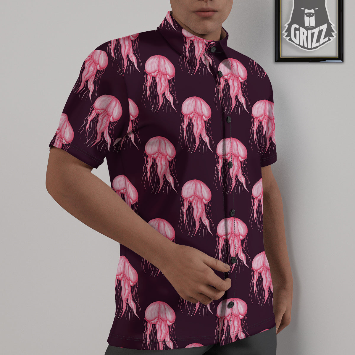 Jellyfish Watercolor Print Pattern Untucked Shirts-grizzshop
