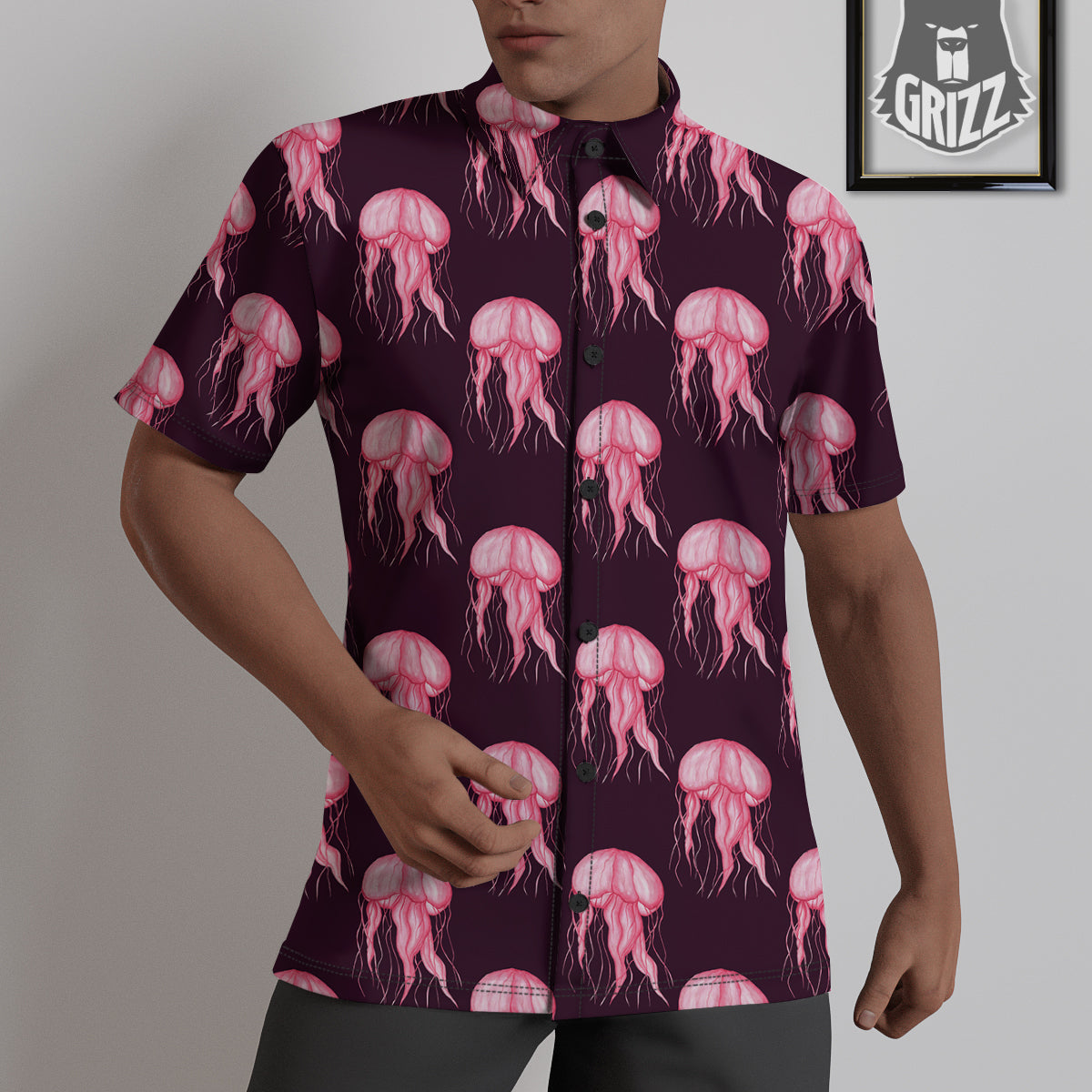 Jellyfish Watercolor Print Pattern Untucked Shirts-grizzshop