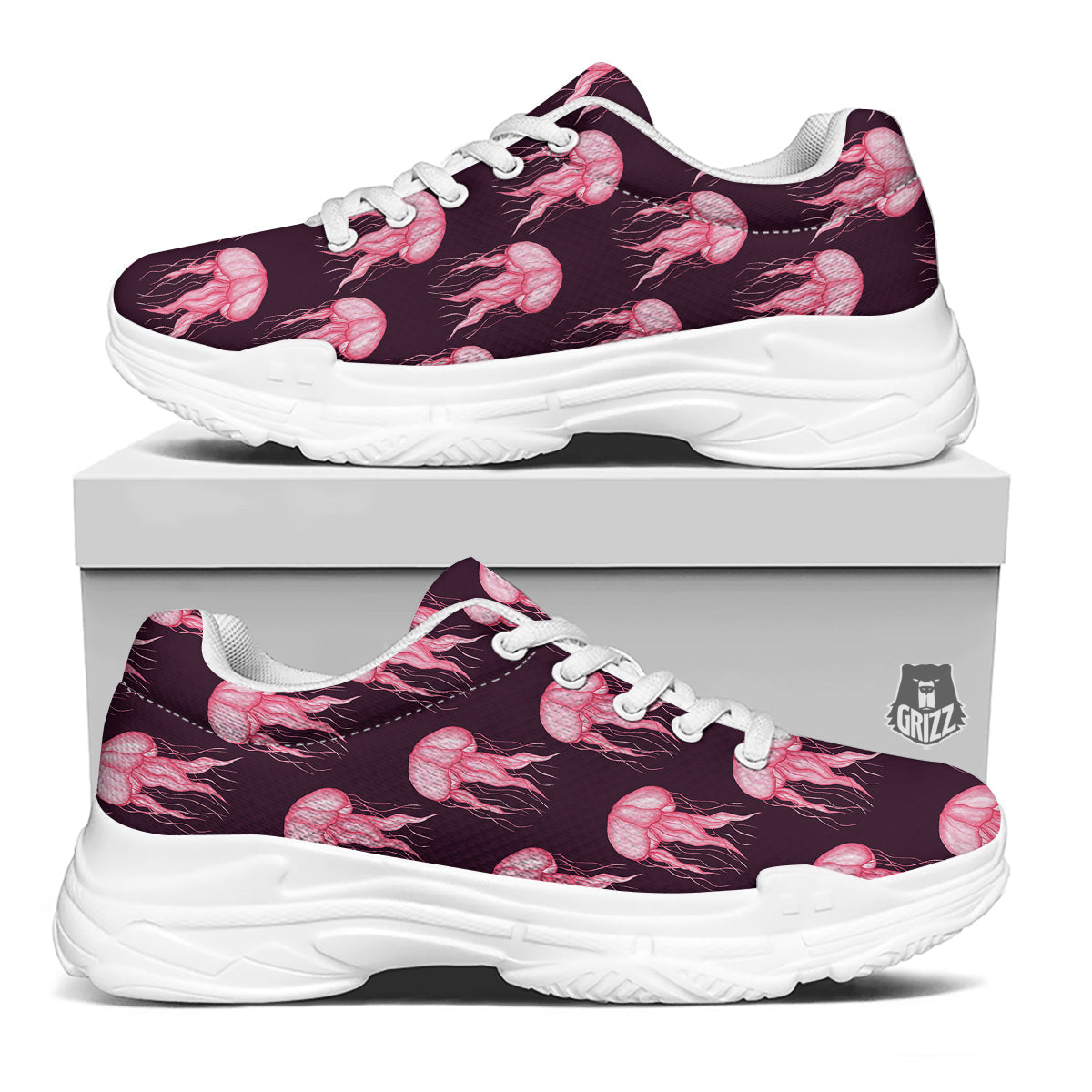 Jellyfish Watercolor Print Pattern White Chunky Shoes-grizzshop