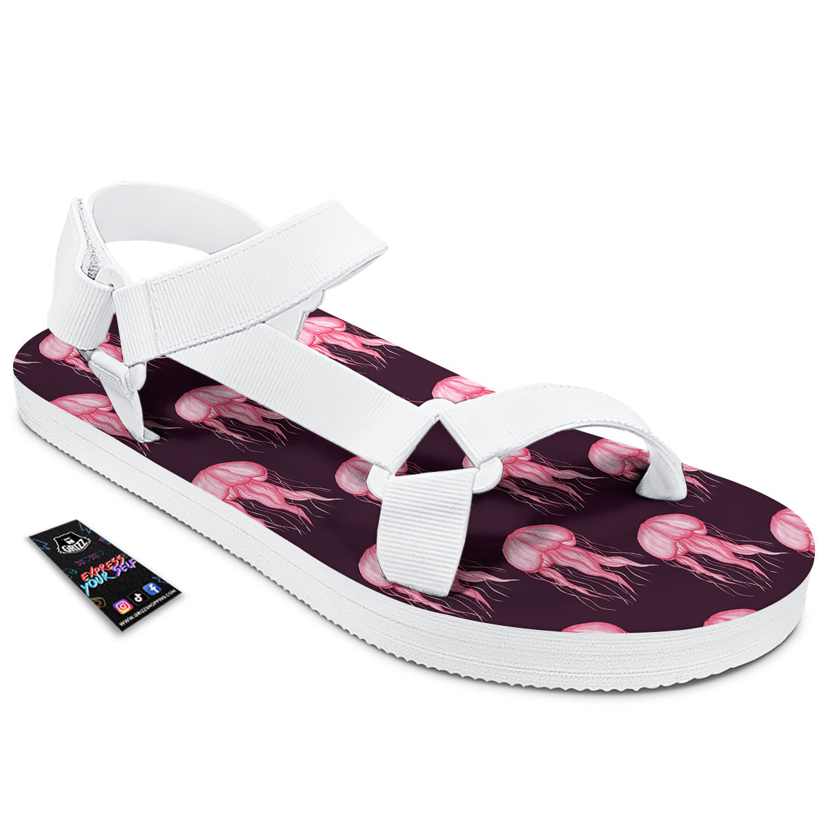 Jellyfish Watercolor Print Pattern White Open Toe Sandals-grizzshop