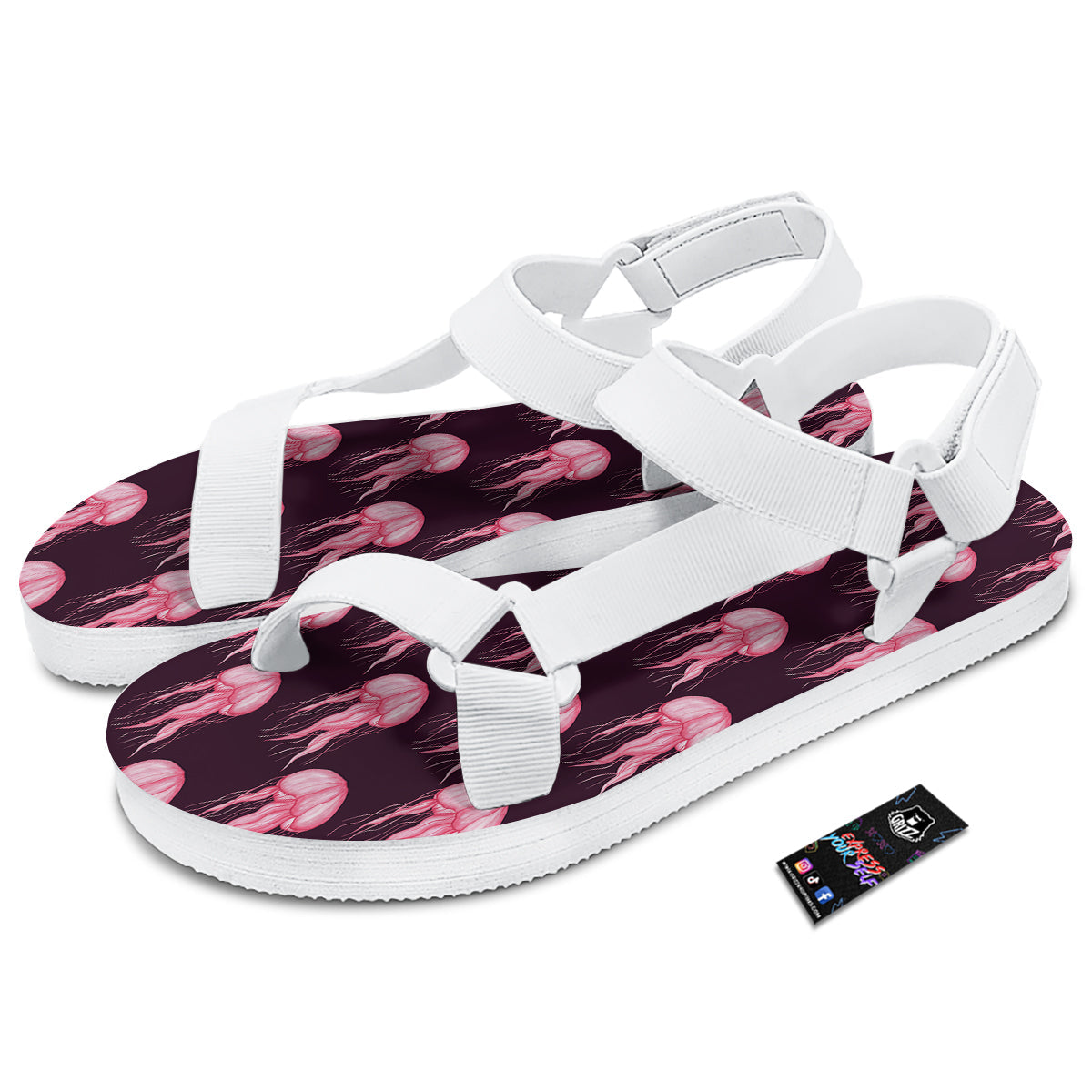 Jellyfish Watercolor Print Pattern White Open Toe Sandals-grizzshop