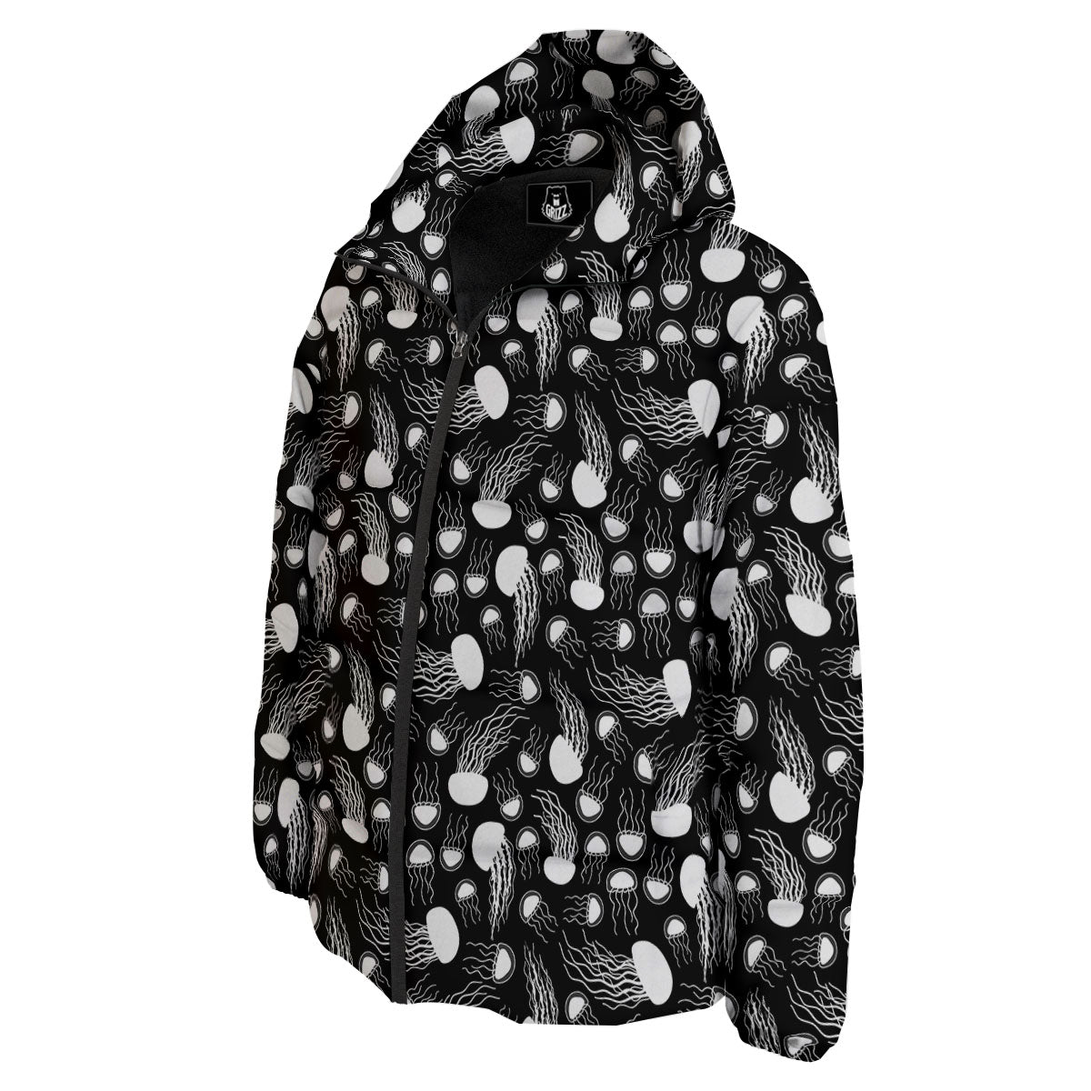 Jellyfish White And Black Print Pattern Down Jacket-grizzshop