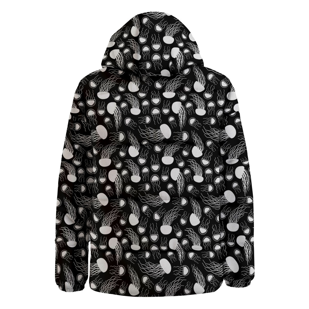 Jellyfish White And Black Print Pattern Down Jacket-grizzshop