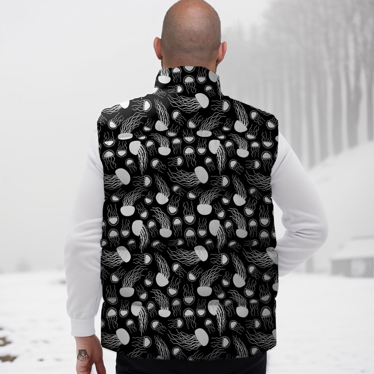 Jellyfish White And Black Print Pattern Down Vest