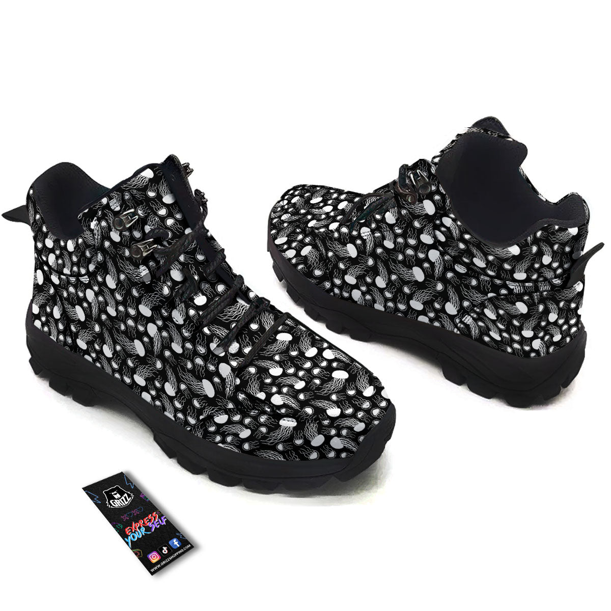 Jellyfish White And Black Print Pattern Hiking Shoes-grizzshop