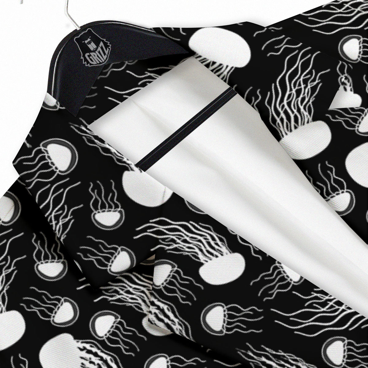 Jellyfish White And Black Print Pattern Men's Sport Coat-grizzshop