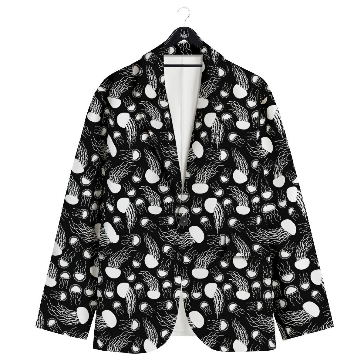 Jellyfish White And Black Print Pattern Men's Sport Coat-grizzshop