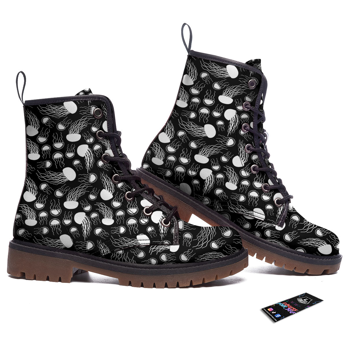 Jellyfish White And Black Print Pattern Work Boots-grizzshop