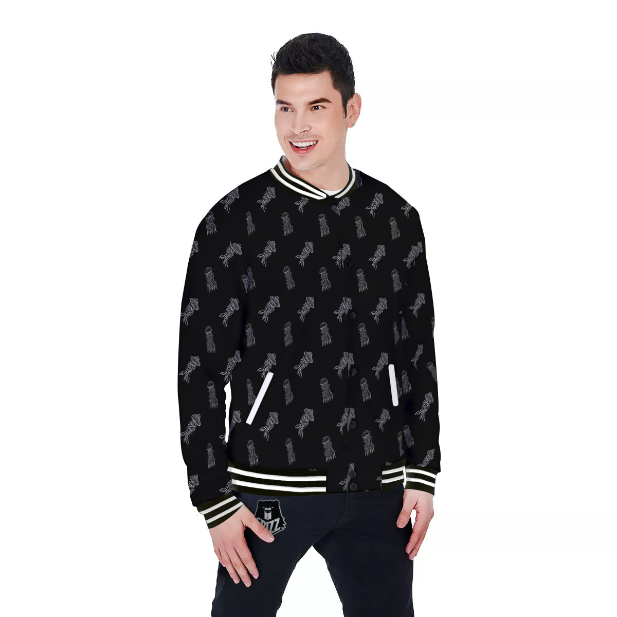 Jellyfish Zentangle Print Pattern Baseball Jacket-grizzshop