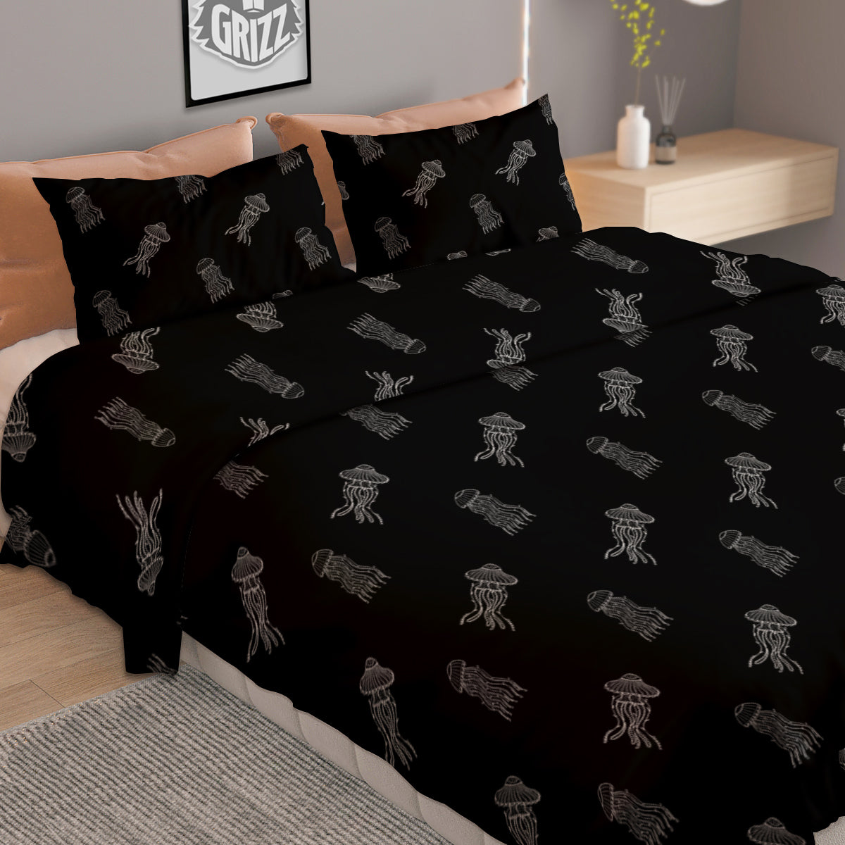 Jellyfish Zentangle Print Pattern Duvet Cover Bedding Set