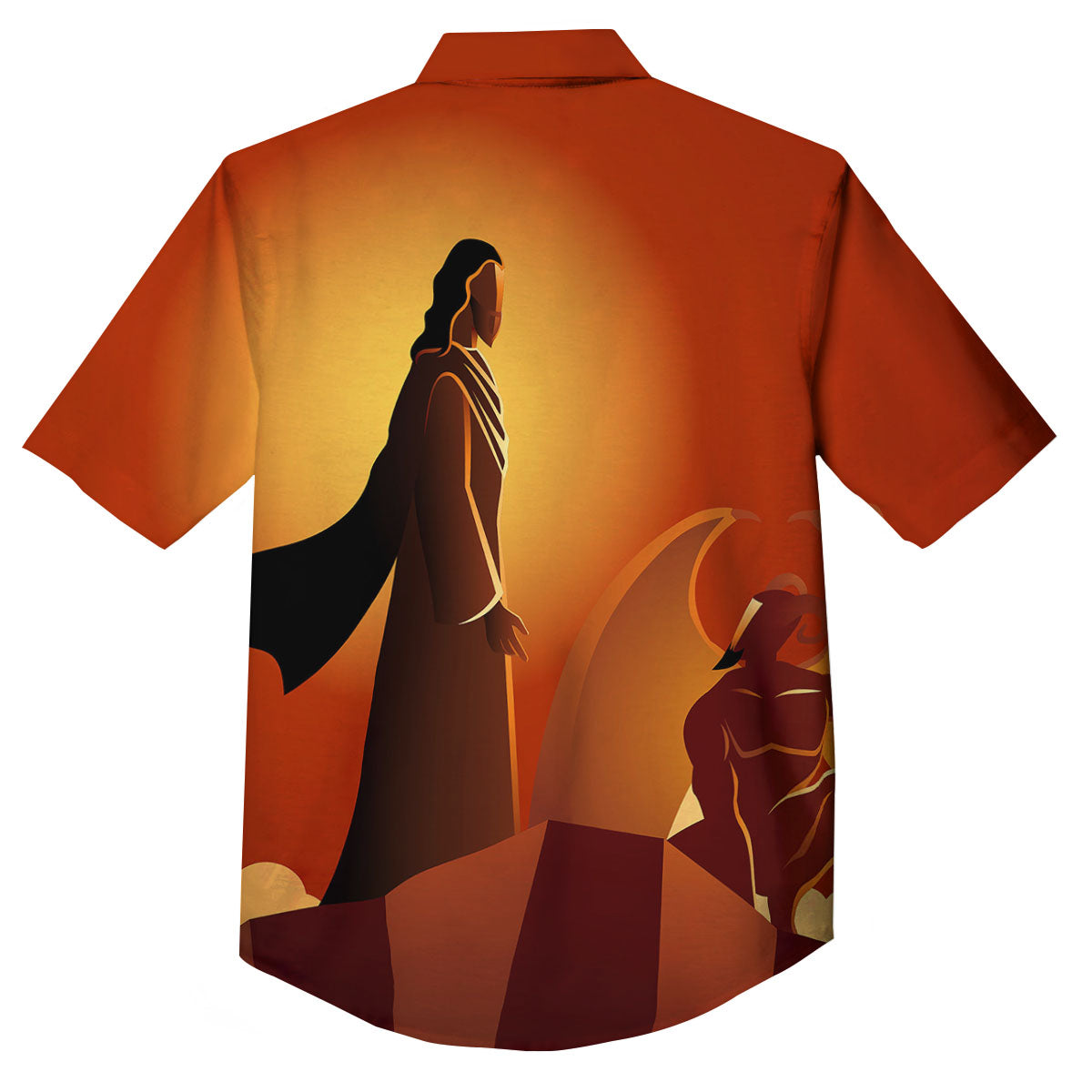 Jesus Christ And Satan Print Button Up Shirt-grizzshop