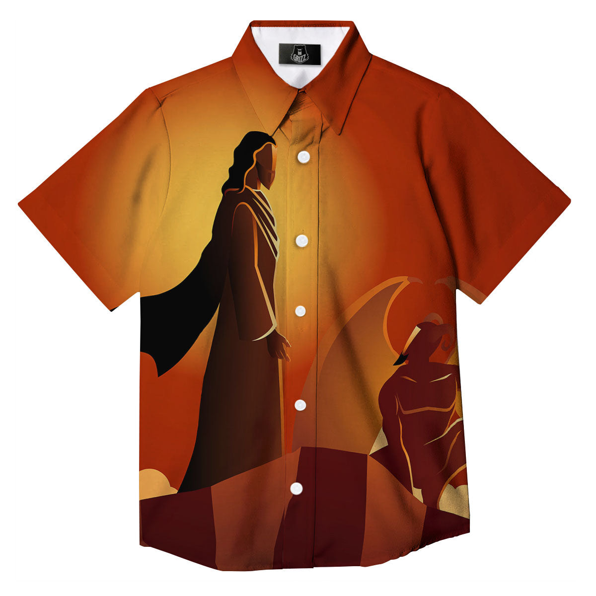 Jesus Christ And Satan Print Button Up Shirt-grizzshop