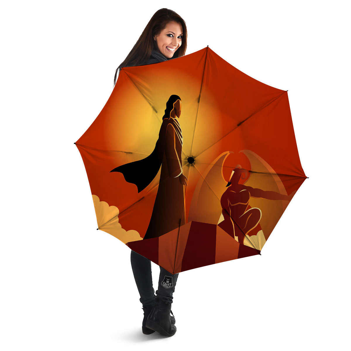 Jesus Christ And Satan Print Umbrella-grizzshop