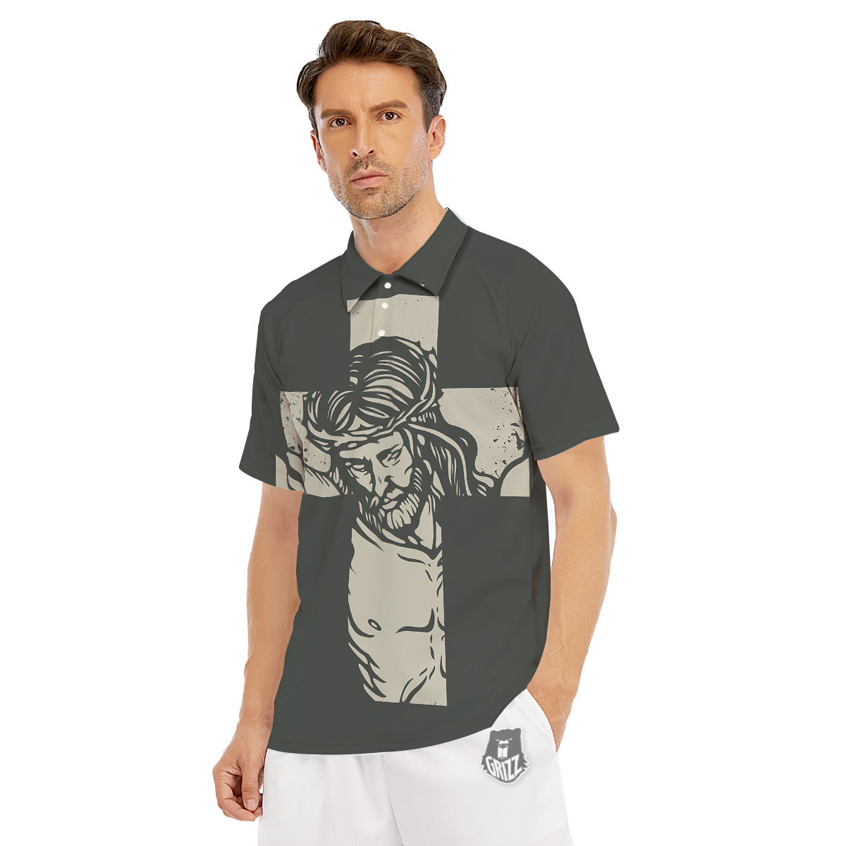 Jesus Christ Crucifixion Print Men's Golf Shirts-grizzshop