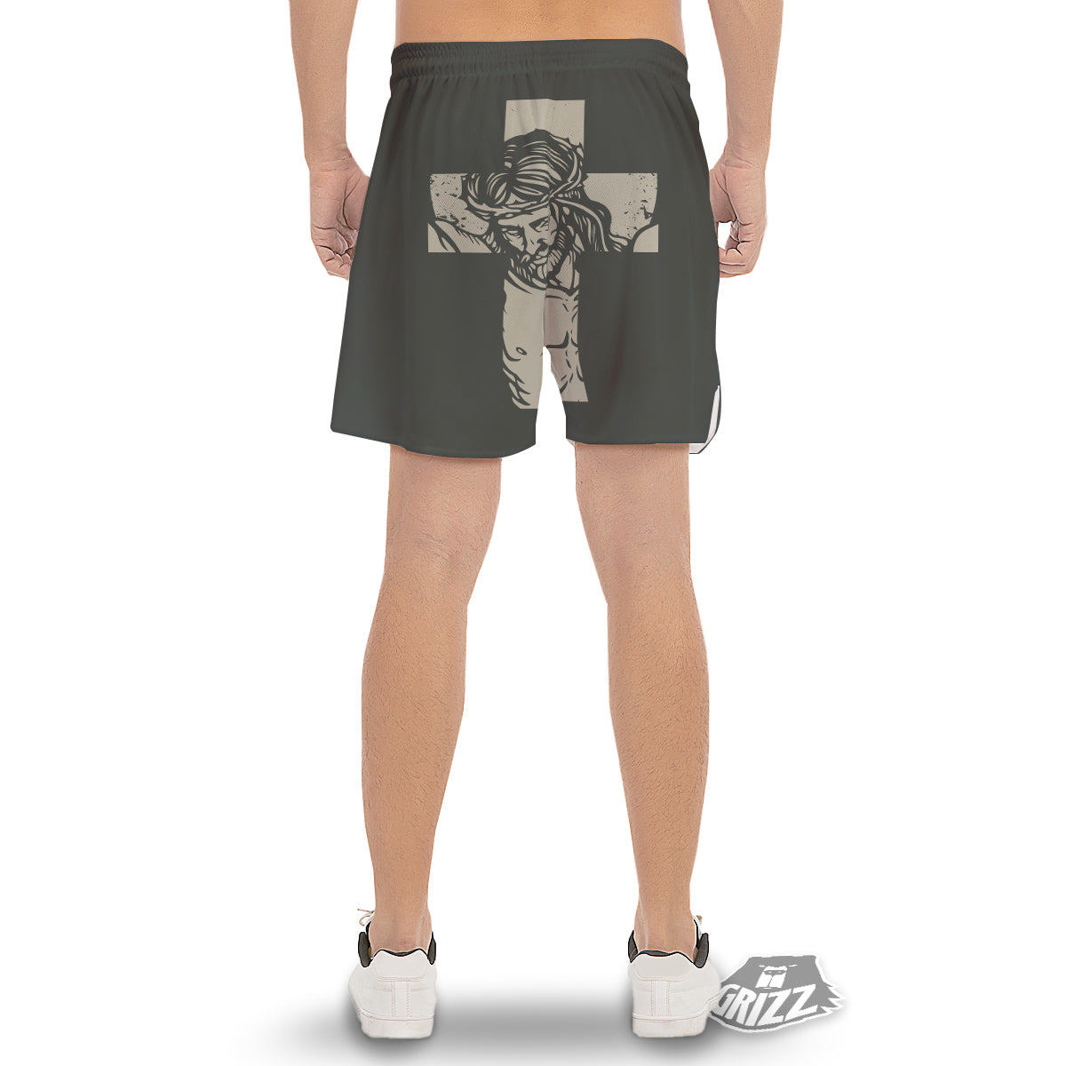 Jesus Christ Crucifixion Print Men's Gym Shorts-grizzshop
