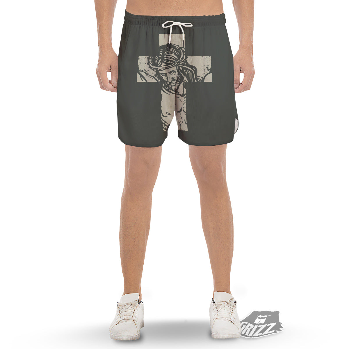 Jesus Christ Crucifixion Print Men's Gym Shorts-grizzshop