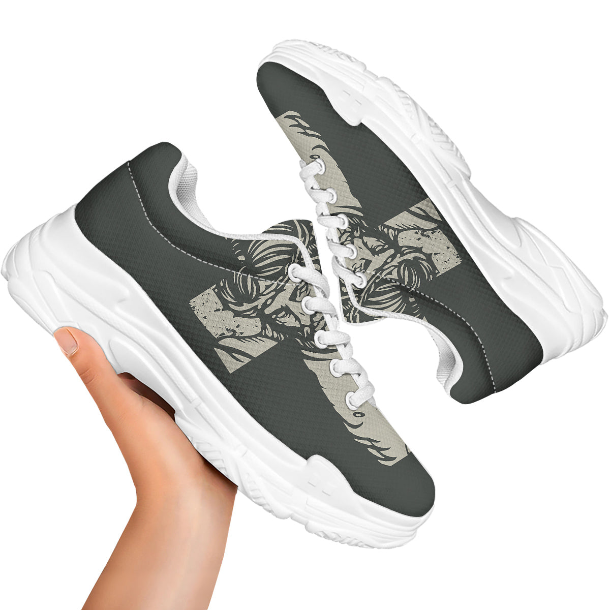 Jesus Christ Crucifixion Print White Chunky Shoes-grizzshop