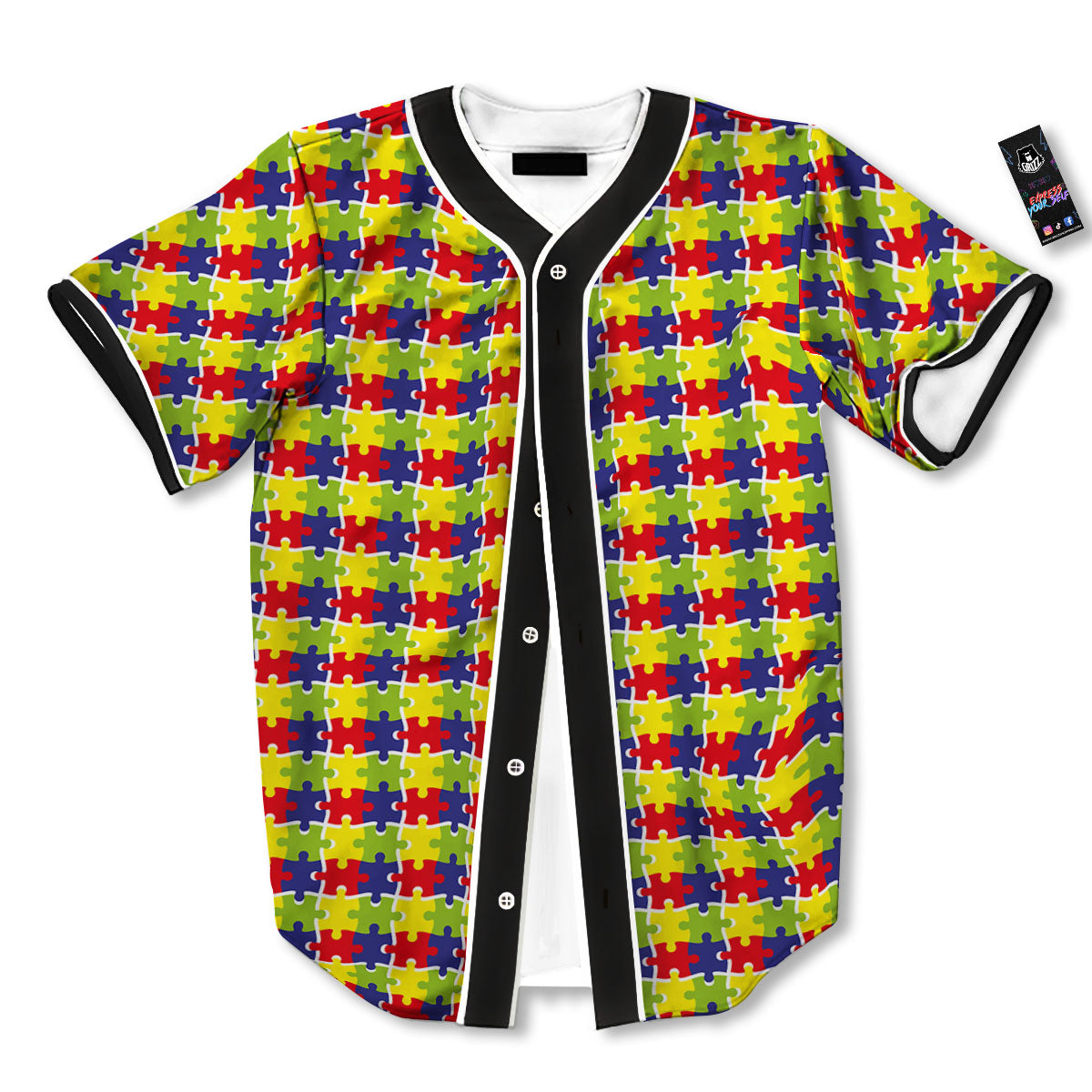 Jigsaw Autism Awareness Print Baseball Jersey-grizzshop