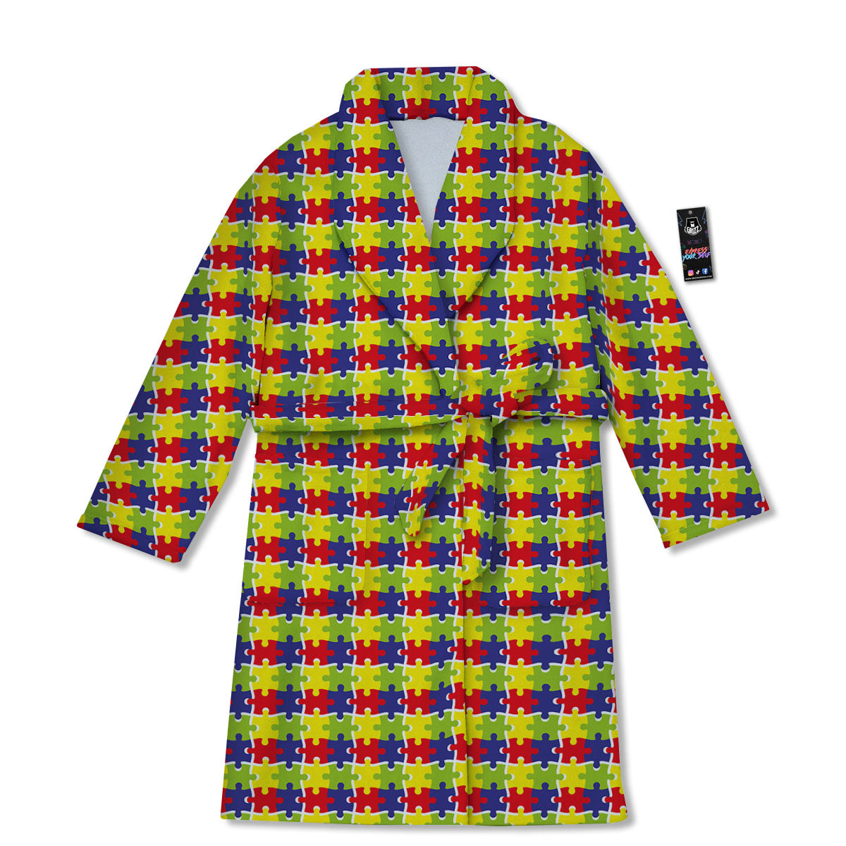 Jigsaw Autism Awareness Print Bathrobe-grizzshop