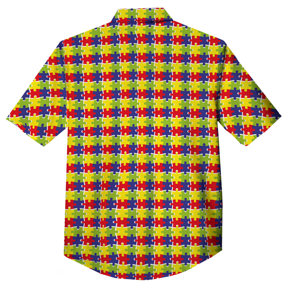 Jigsaw Autism Awareness Print Button Up Shirt-grizzshop
