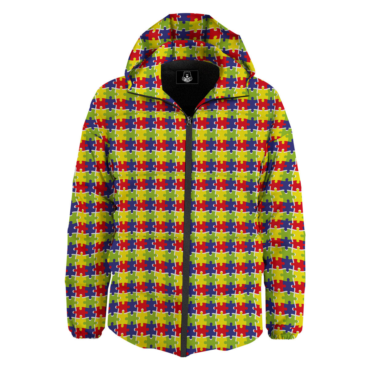 Jigsaw Autism Awareness Print Down Jacket-grizzshop