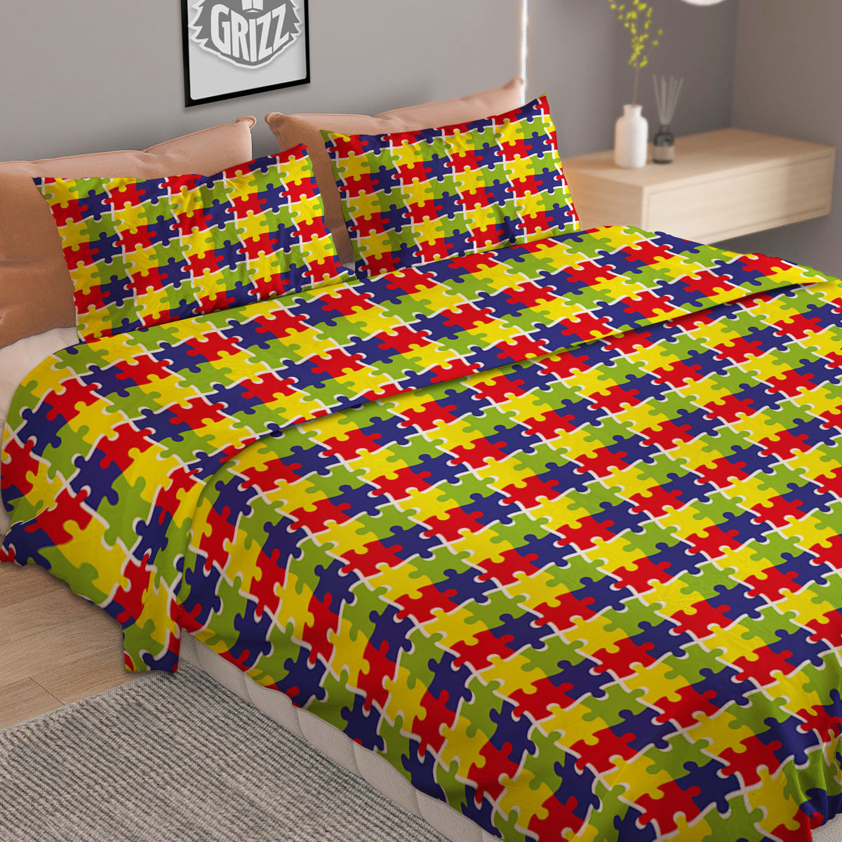 Jigsaw Autism Awareness Print Duvet Cover Bedding Set