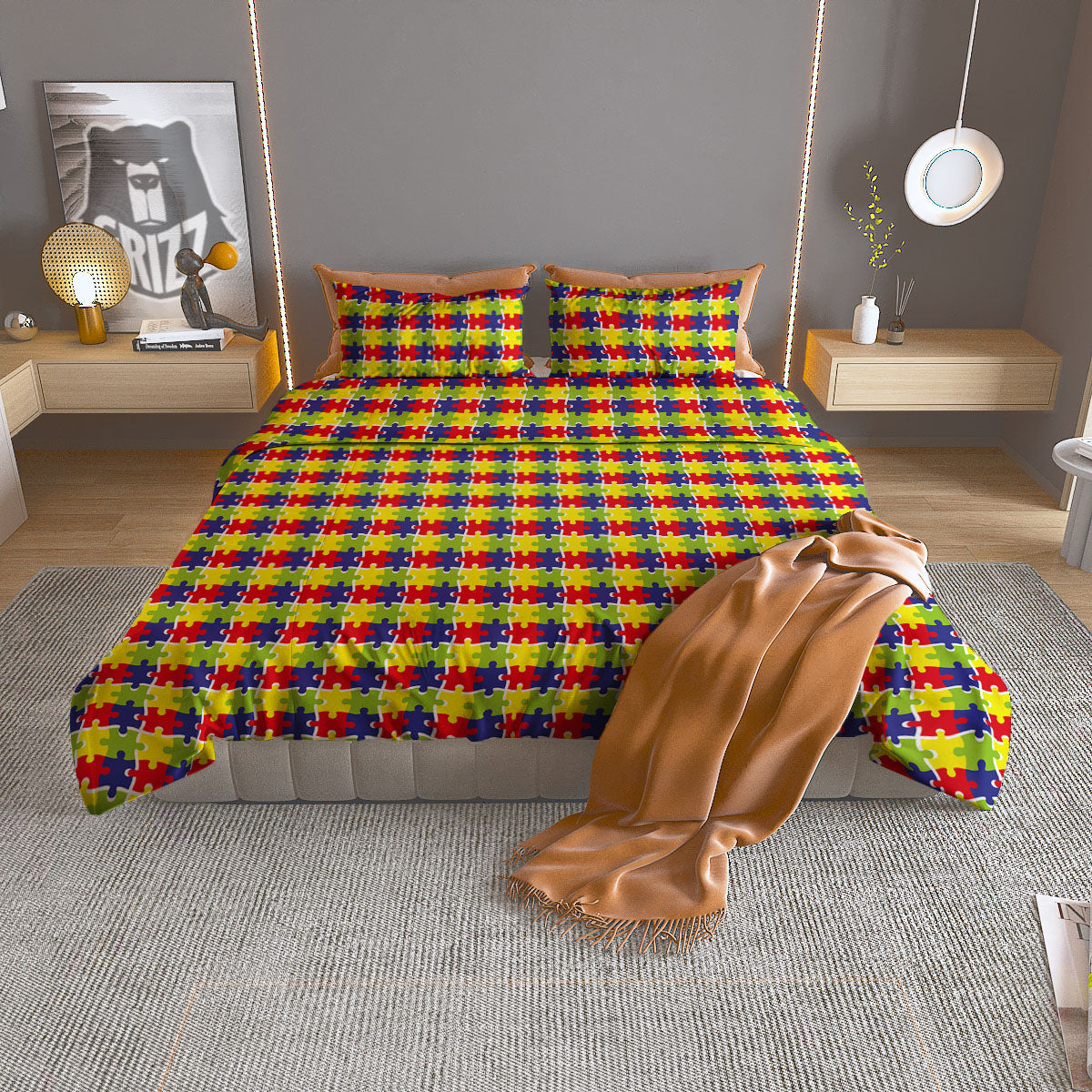 Jigsaw Autism Awareness Print Duvet Cover Bedding Set