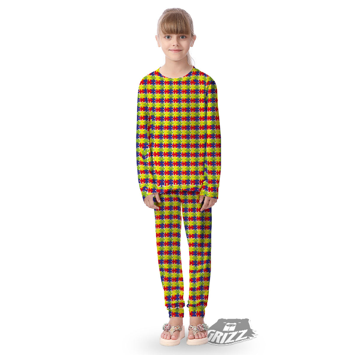 Jigsaw Autism Awareness Print Kid's Pajamas-grizzshop