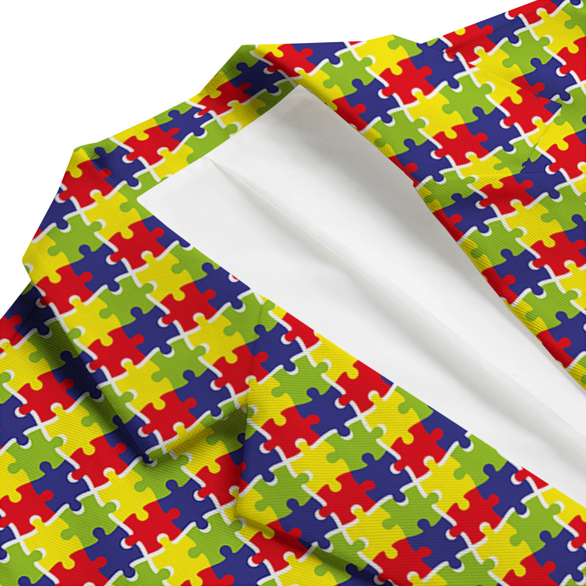Jigsaw Autism Awareness Print Men's Blazer-grizzshop