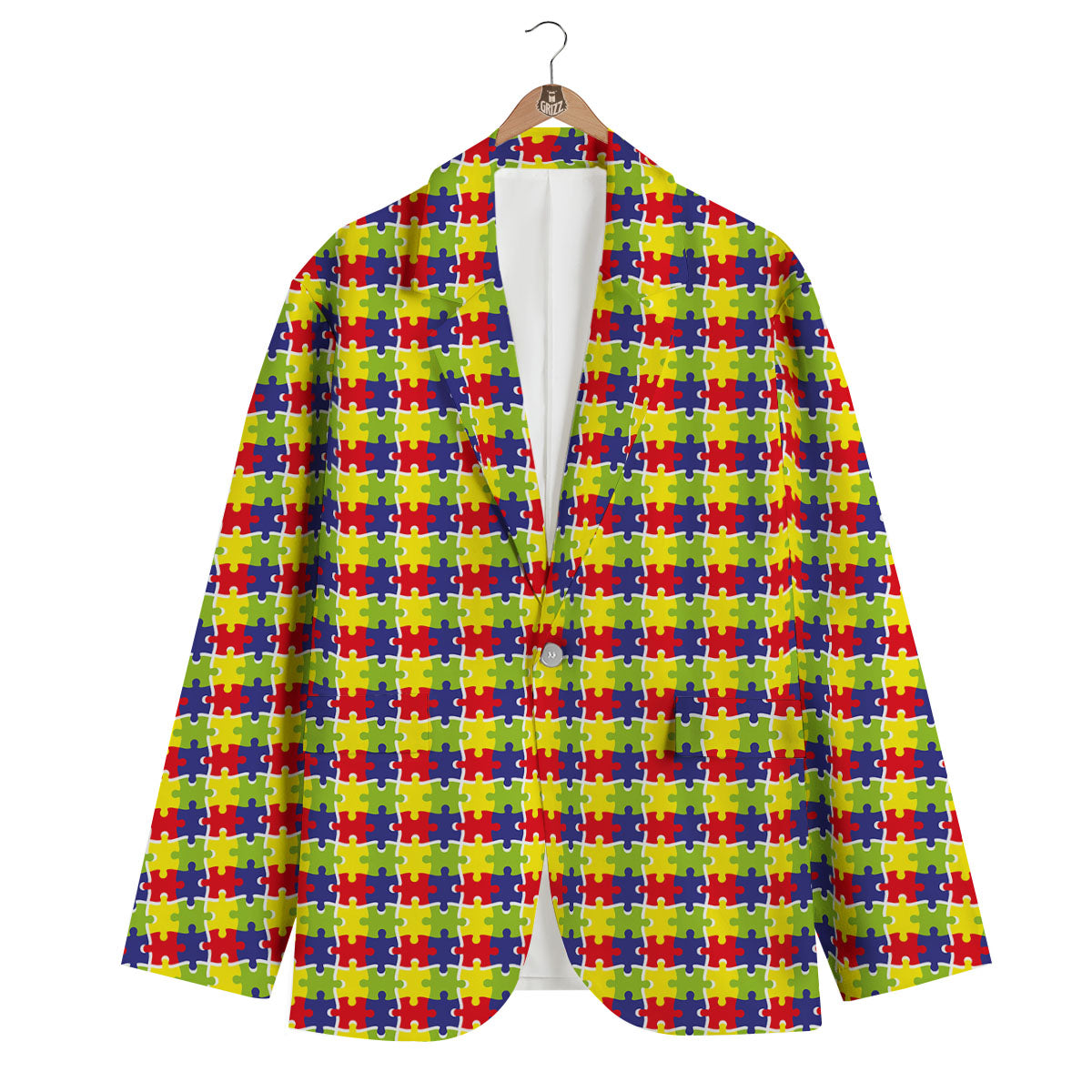Jigsaw Autism Awareness Print Men's Blazer-grizzshop